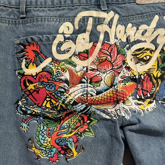 Vintage Ed Hardy Baggy Jeans Tattoo Big Print 90s Y2K Size 30 - Picture 6 of 8